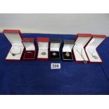 FOUR 925 SILVER DRESS RINGS AND THREE 925 SILVER PENDANTS WITH NECKLACES, ALL BOXED