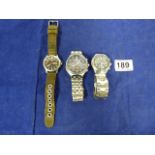 THREE GENTS WRISTWATCHES, INCLUDING TWO CITIZEN ECODRIVES, ONE ON STEEL STRAP, THE OTHER FABRIC,