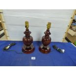 PAIR OF WOODEN TABLE LAMPS, 33.5CM HIGH