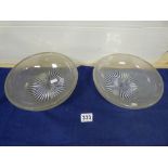 A PAIR OF VINTAGE FROSTED GLASS BOWLS, 24CM DIAMETER