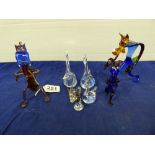 GROUP OF VARIOUS SMALL RUSSIAN GLASS FIGURES, INCLUDING THREE SWANS, TWO UNUSUAL LARGER COLOURED