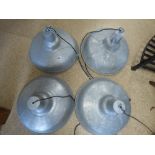 FOUR GALVANIZED INDUSTRIAL LIGHT SHADES