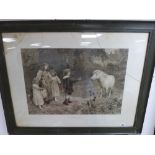 A PAIR OF FRAMED AND GLAZED ARTHUR ELSLEY PRINTS ENTITLED "WELL DONE" AND "A TEMPTING BAIT", 108CM
