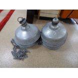 FIVE INDUSTRIAL STYLE METAL LIGHT SHADES AND HANGING CHAINS, 45CM DIAMETER