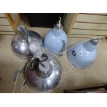 FOUR INDUSTRIAL LIGHT SHADES. TWO ENAMEL