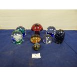 EIGHT GLASS PAPERWEIGHTS INCLUDING ONE WEDGWOOD MUSHROOM