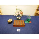 FOUR MIXED VINTAGE ITEMS INCLUDING A TERRACOTTA BUDDHA AND PAPIER MACHE BOX