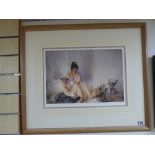 A FRAMED WILLIAM RUSSELL FLINT LIMITED EDITION 708/753 PRINT OF A WOMAN IN AN OFF THE SHOULDER DRESS