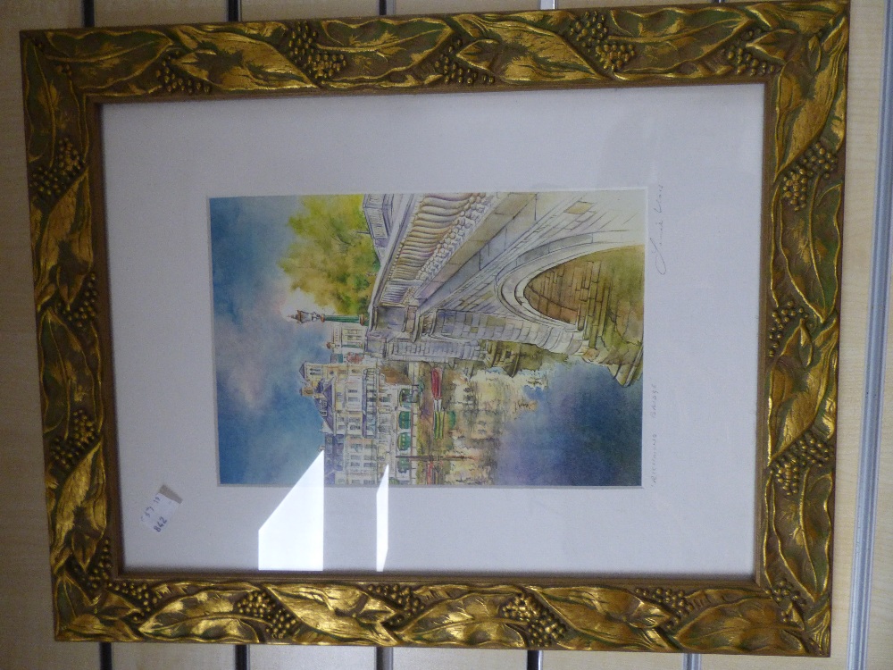 TWO WATERCOLOURS AND ONE PRINT. TWO IN GILDED FRAMES. LARGEST 48 X 38