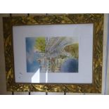 TWO WATERCOLOURS AND ONE PRINT. TWO IN GILDED FRAMES. LARGEST 48 X 38