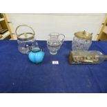 COLLECTION OF GLASSWARE INCLUDING TWO BISCUIT BARRELS