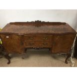 WALNUT VENEER SIDEBOARD ON CABRIOLE LEGS