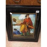 A FRAMED AND GLAZED JACOB & CO BISCUITS COLOURFUL ADVERTISING PRINT ON GLASS ENTITLED "THE HELMSMAN"