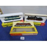 THREE FLEISCHMANN LOCOMOTIVES HO 4236 DIESEL-1351 STEAM TRAIN AND 1385 DIESEL. ALL BOXED