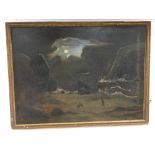 ELE TESSON A FRAMED OIL ON CANVAS OF A SHIP WRECKED AND SMUGGLERS AT NIGHT SIGNED TO THE LOWER