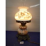 VICTORIAN MILK GLASS AND BRASS CONVERTED OIL LAMP