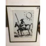 THOMAS O'DONNELL (1944 - ) A FRAMED AND GLAZED MONOCHROME WASH OF A SOLDIER ON HORSE WITH A SPEAR