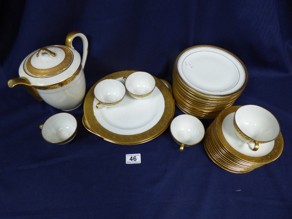 LIMOGES PORCELAIN PART TEA SET, COMPRISING TEA POT, CUPS, SAUCERS, SIDE PLATES AND MORE, 32 PIECES