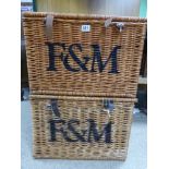 TWO FORTNUM AND MASON TWIN HANDLED WICKER HAMPERS, 56CM WIDE