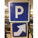 TWO SIGNS - PARKING AND DIRECTIONAL. LARGEST 70 X 70 CMS
