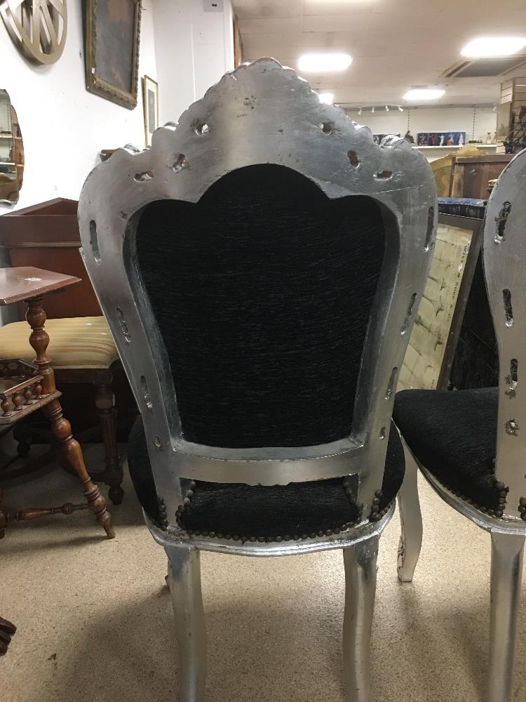 PAIR OF LOUIS STYLE SILVER AND BLACK BEDROOM CHAIRS - Image 3 of 5