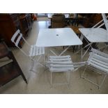 WHITE METAL TABLE WITH 2 CHAIRS ALL FOLDING