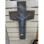 A CERAMIC STONE CRUCIFIX WITH INRI INSCRIPTION (JESUS CHRIST, KING OF THE JEWS), 59CM BY 32CM