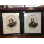 A PAIR OF FRAMED AND GLAZED PEN, WASH AND PENCIL DRAWINGS OF A VICTORIAN COUPLE SIGNED LAMBERT 1856,