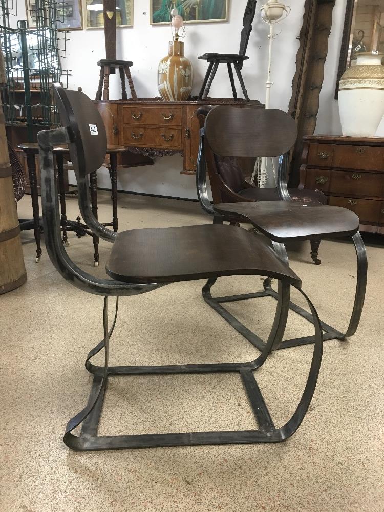 PAIR OF INDUSTRIAL METAL AND WOOD CHAIRS - Image 2 of 3