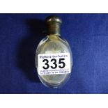 A SMALL SILVER MOUNTED GLASS HIP FLASK OF OVAL FORM, 900 GRADE MARKS FOR GERMANY, 9CM HIGH