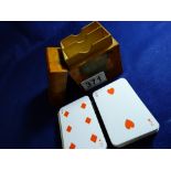 TWO PAIRS OF MINIATURE PLAYING CARDS, 7CM BY 4CM, IN ORIGINAL FITTED WOODEN BOX