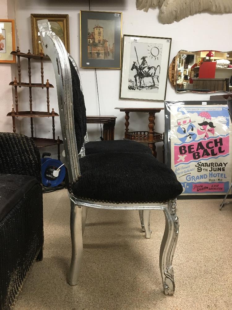 PAIR OF LOUIS STYLE SILVER AND BLACK BEDROOM CHAIRS - Image 2 of 5