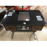 1970'S VIDEO GAMES TABLE (SUPER TWIN CAR RACE AND STRANGER GAME). TURNS ON BUT NO DISPLAY.