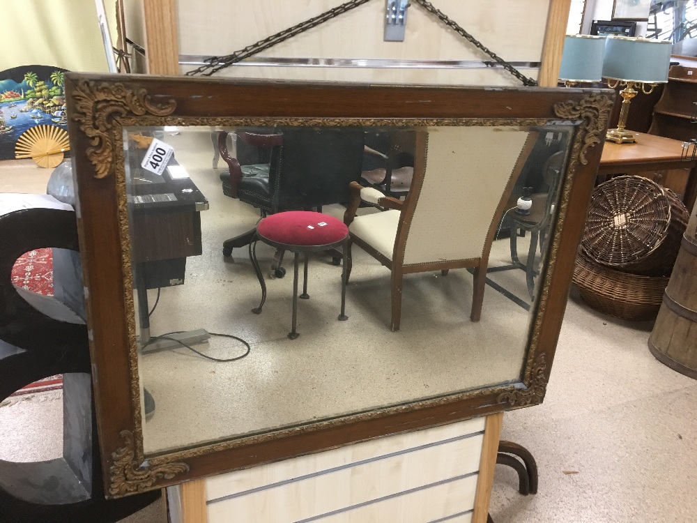 ANTIQUE BEVELED WALL MIRROR WITH ORNATE GUILT DETAIL ON WOODEN FRAME 81 X 60 CM