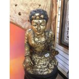 SEATED WOODEN GILDED BUDDHA, 56 CMS TALL