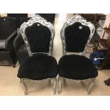 PAIR OF LOUIS STYLE SILVER AND BLACK BEDROOM CHAIRS