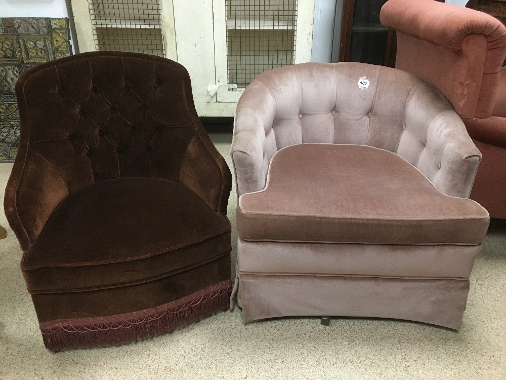 TWO BUTTON BACK CHAIRS, ONE SWIVEL