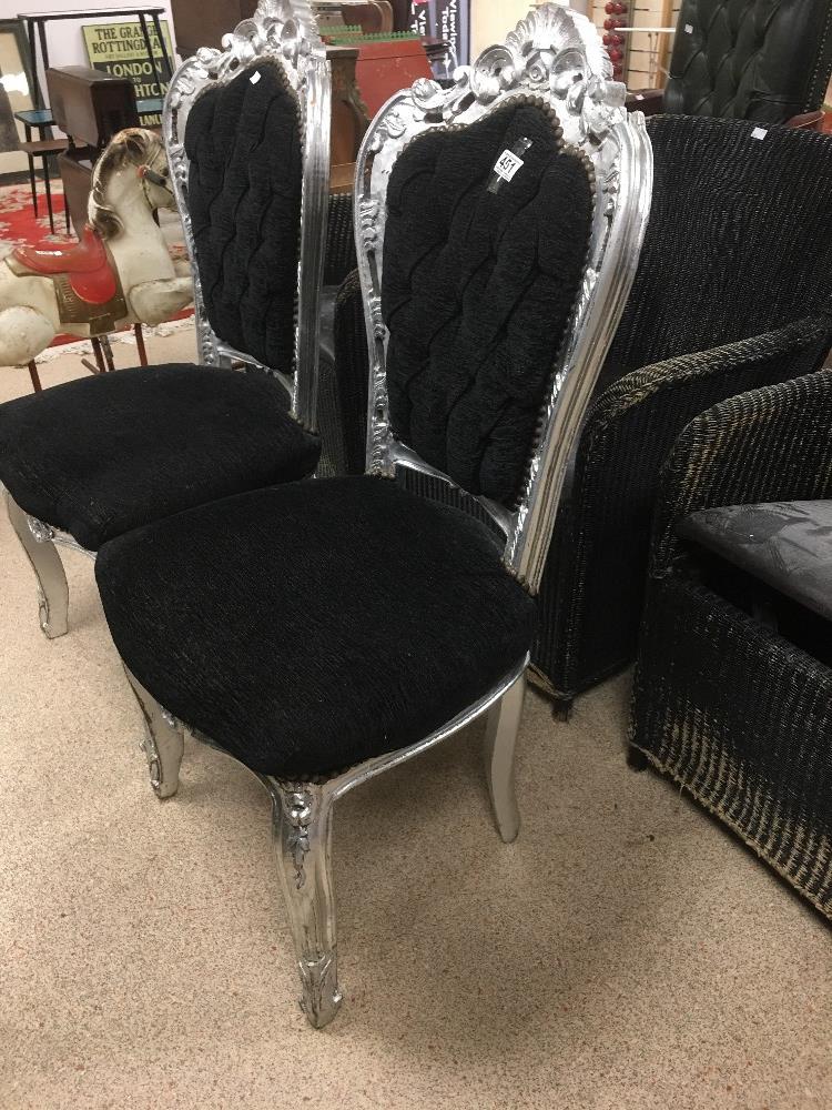 PAIR OF LOUIS STYLE SILVER AND BLACK BEDROOM CHAIRS - Image 5 of 5