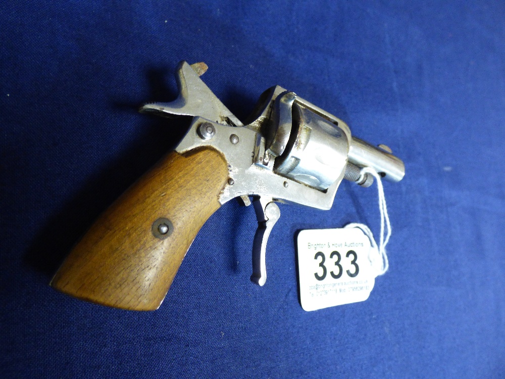 A DEACTIVATED REVOLVER PISTOL WITH FOLDING TRIGGER AND WOODEN MOUNTED METAL GRIP, 12.5CM IN LENGTH - Image 3 of 4