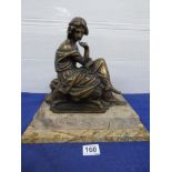 SPELTER FIGURE OF A SEATED LADY ON A MARBLE BASE