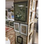 FOUR FRAMED AND GLAZED ORIENTAL JAPANESE CHINESE WATERCOLOURS, ONE OF CHRYSANTHEMUMS AND BLOSSOM AND