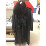 A VINTAGE MINK FUR LINED COAT WITH GENUINE LEATHER OUTER LINING