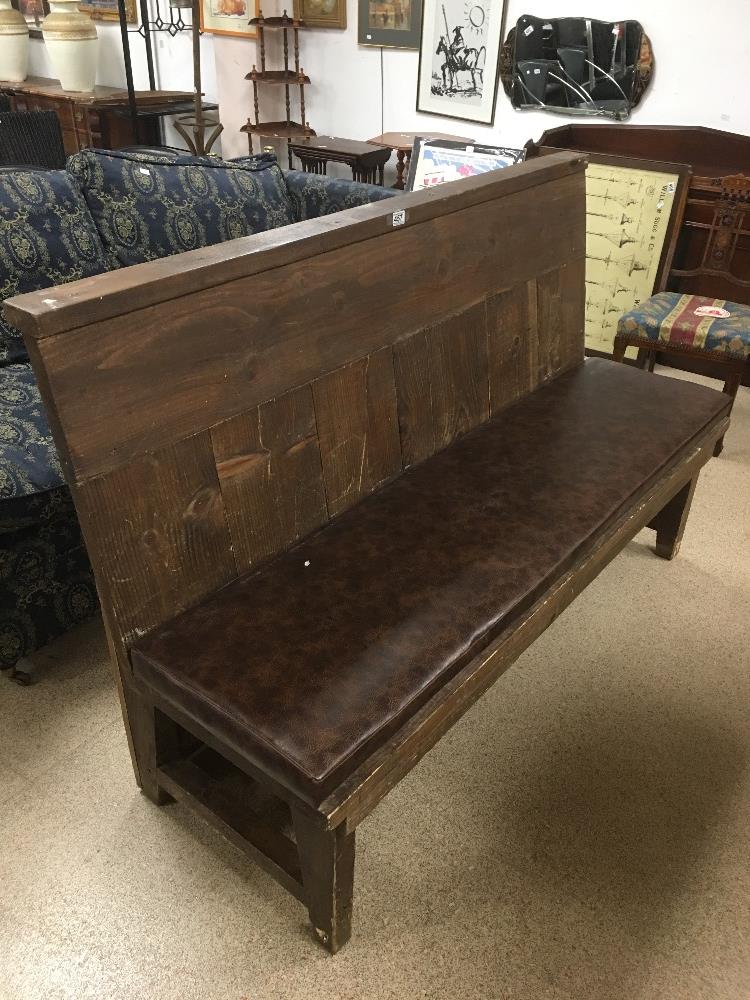 PINE BENCH WITH LEATHER SEAT - Image 2 of 3