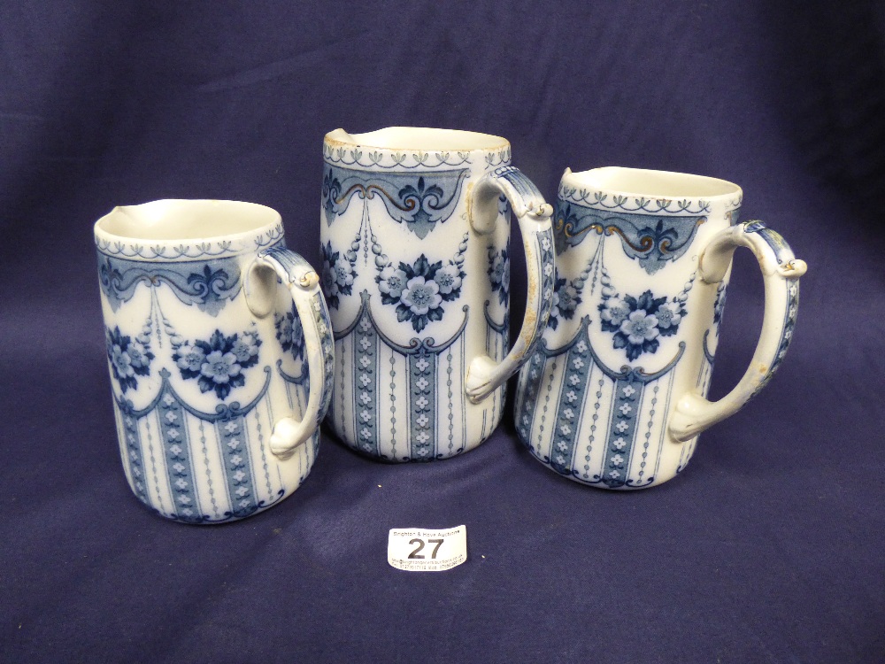 BLUE AND WHITE VICTORIAN GRADUATED JUGS BY F & SONS OF WINDSOR - Image 2 of 3