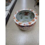 A LARGE HAND PAINTED JAPANESE CERAMIC GOLDFISH BOWL JARDINIERE, HIGHLY DECORATED THROUGHOUT,