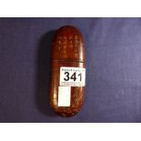 WOODEN CHINESE SPECTACLE CASE WITH ENGRAVED DECORATION THROUGHOUT, 13CM LONG