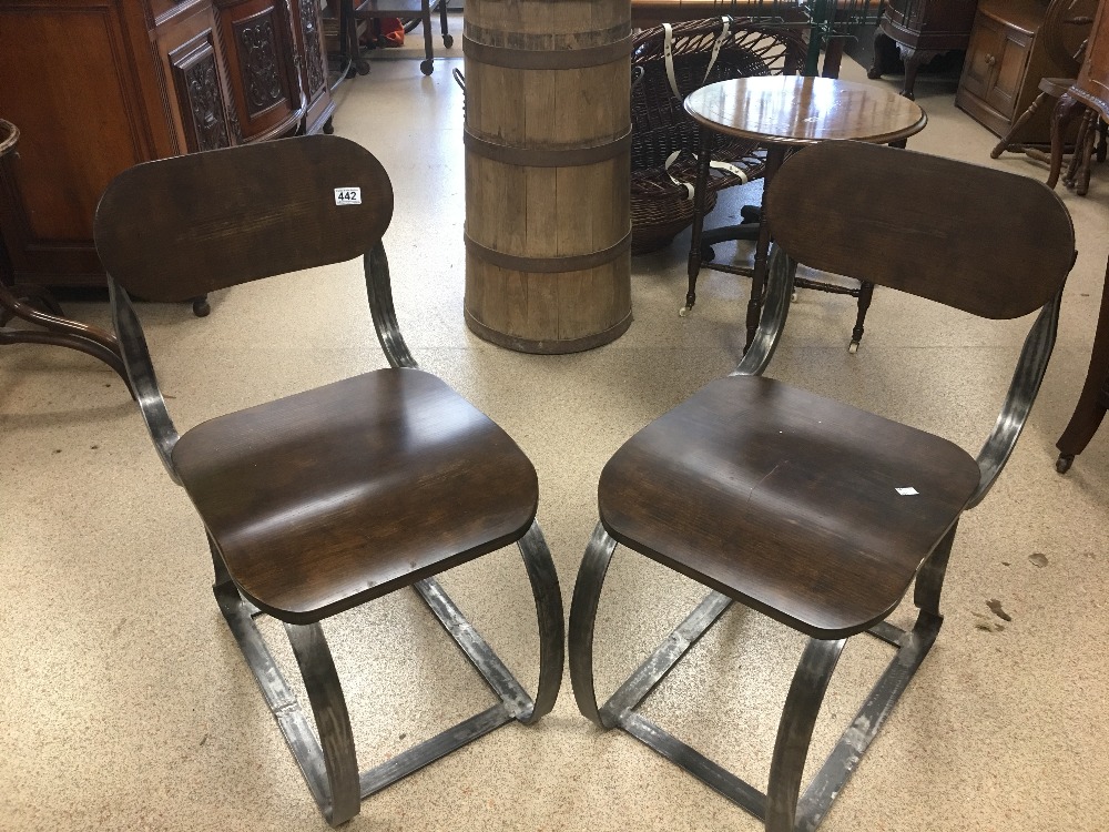 PAIR OF INDUSTRIAL METAL AND WOOD CHAIRS