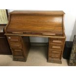 ART DECO OAK TAMBOUR TOPPED WRITING DESK. A/F