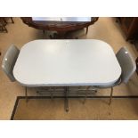1950'S STYLE TABLE WITH TWO CHAIRS IN GREY AND CHROME