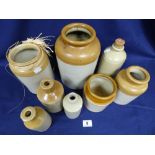 EIGHT STONEWARE BOTTLES / POTS, INCLUDING LANGLEY WARE